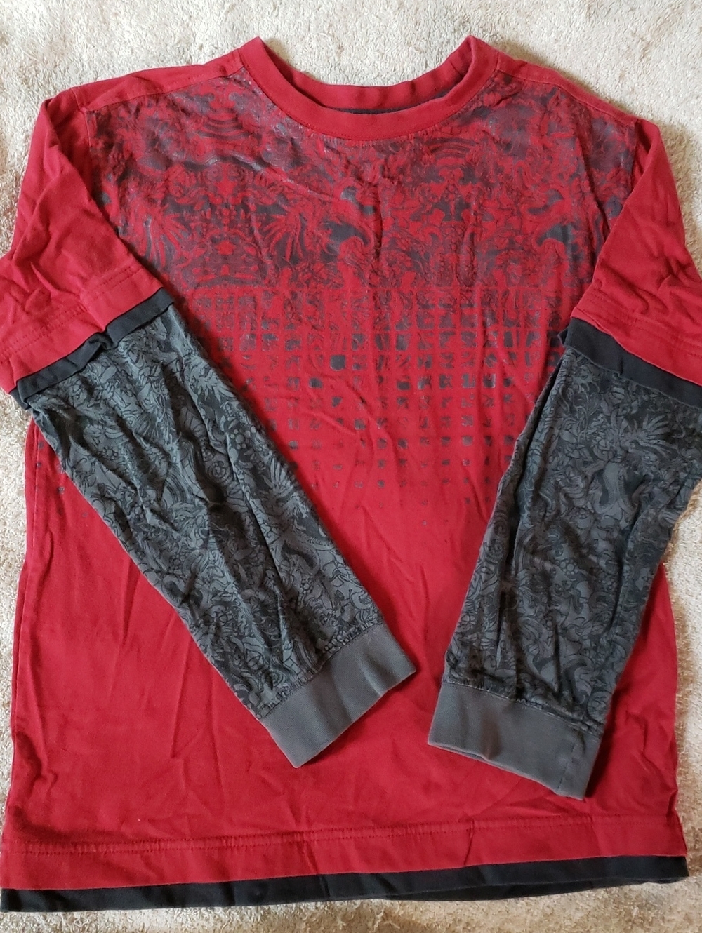 Boys Red & Gray Long Sleeve Layered Tee - Size M